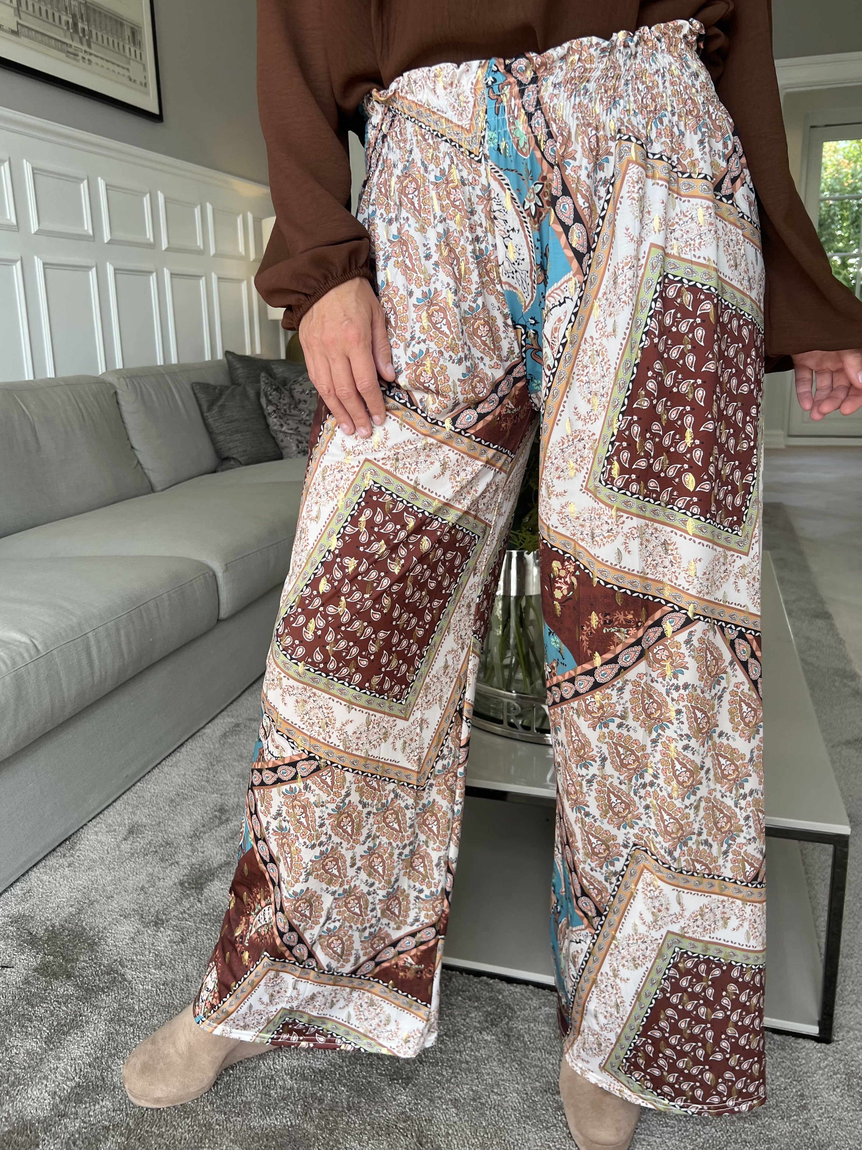 Pams Pants Paisley - Løse mønstret bukser i elastisk stof